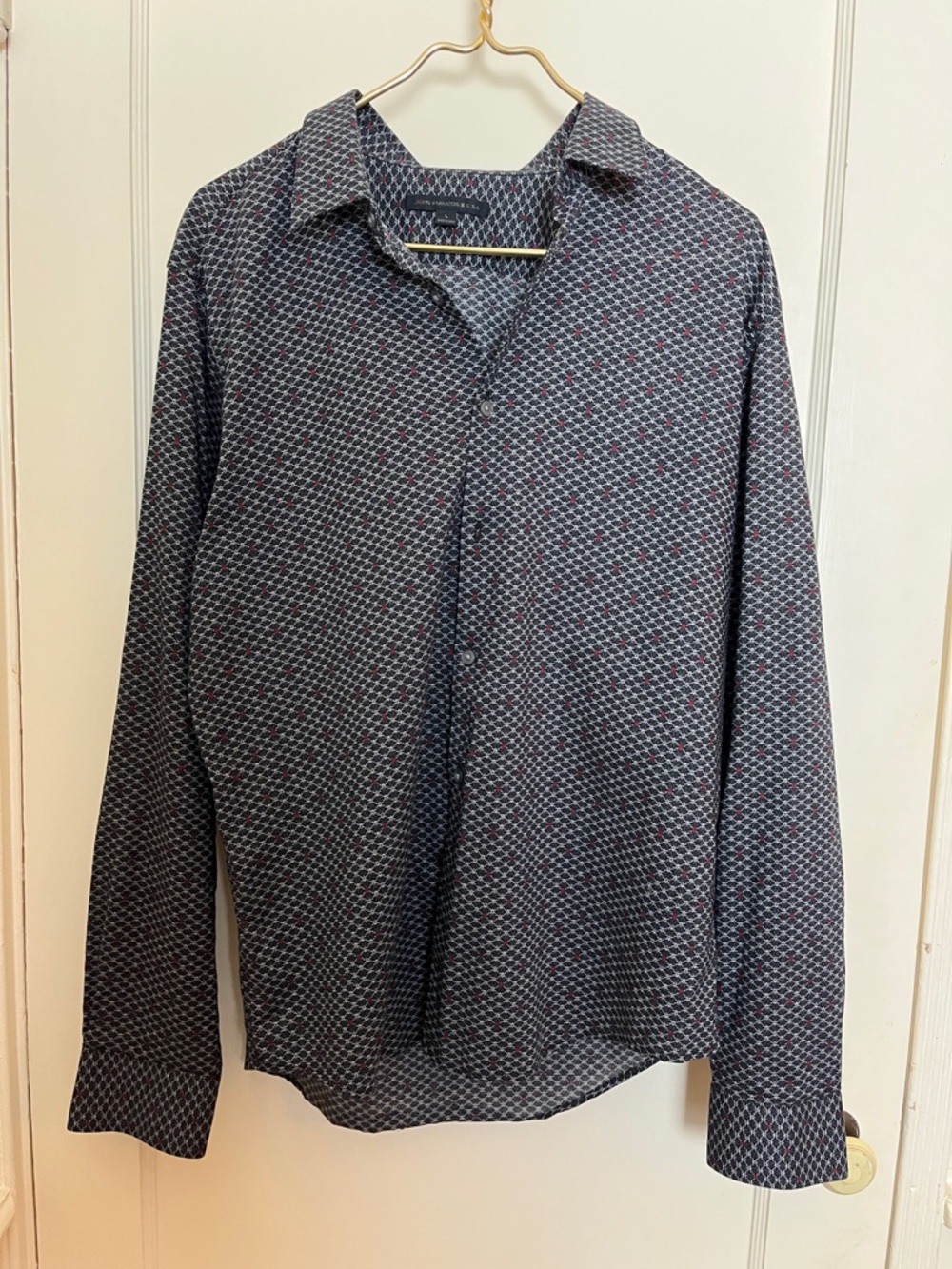 John Varvatos USA Patterned Grey/Red Shirt with Skull and Crossbones pattern